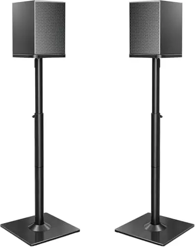 ELIVED Universal Lautsprecherständer höhenverstellbar bis 95cm, Boxenständer mit Glassockel & interner Kabelkanal für Regallautsprecher, 10kg Tragkraf, Schwarz, 1 Paar