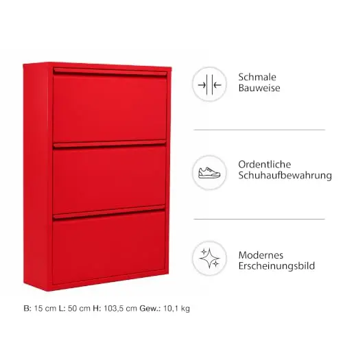 alveon schuhschrank schmal 3 klappen rot