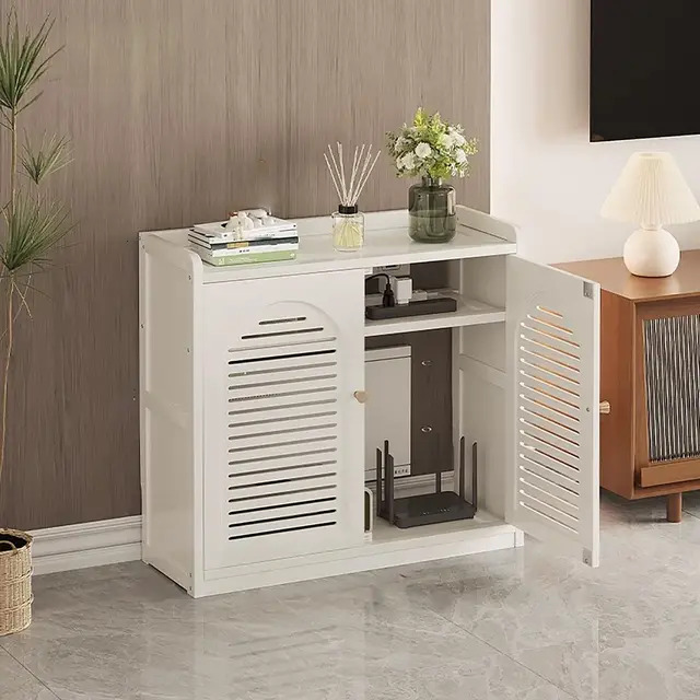 Aufbewahrungsbox für WLAN-Router mit 2 Ebenen, WLAN-Box, verdeckt Kabelsalat und Geräte, für Zuhause, Schlafzimmer, Wohnzimmer (Weiß, 23,2 x 9,8 x 26,4 Zoll)