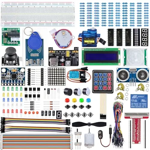Miuzei Elektronik Bausätze Starter Kit kompatibel mit Arduino & Raspberry Pi, mit deutschem Tutorial, mehr als 235 Bauteile, 58 Lektionen, LCD-Display, Sensoren, Relais, GPIO Erweiterung