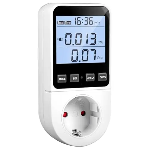 Stromzähler für Steckdose 8 Modi, Strommessgerät Energiekostenmessgerät Stromverbrauchsmesser Watt Messgerät Kwh Zähler mit Nutzungszeit, Leistungsmesser mit Hintergrundbeleuchtung