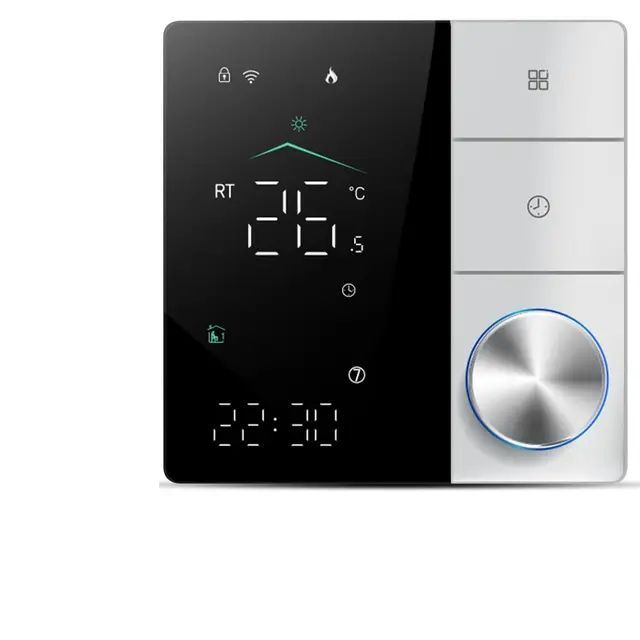 FTVOGUE Smart Thermostat für Filmbodenheizung, KI Smart Learning und Eco Freundlich, Einfach zu Installieren Thermostat mit Fernbedienung (Schwarz und weiß)