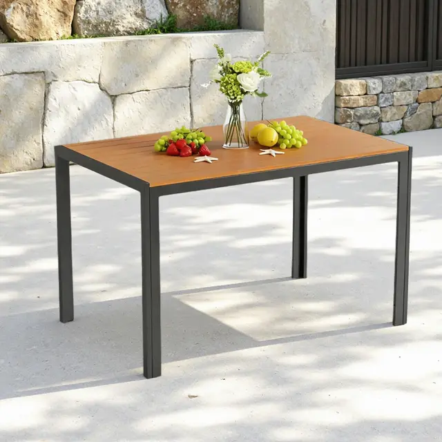 Clevich Gartentisch Wetterfeste, 110x70cm, Outdoor-Esstisch, WPC Balkontisch, Aluminiumrahmen, Wetterfeste Gartenmöbel, Quadratischer Terrassentisch, Teakbraun