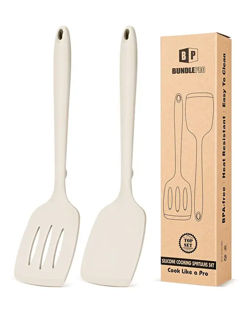 Paket von 2 Silikon Spatel Dreher, Non-Stick Schlitz Küche Spatel Set, Hitzebeständige BPA freie Küchenutensilien, Volle Silikon Design, geeignet für Flipping Fisch, Eier, Steak, Pfannkuchen (Khaki)