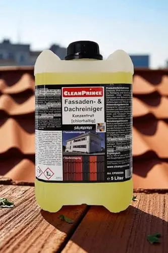 5 Liter Kanister CleanPrince Fassaden- und Dach Reiniger chlorhaltig | säurefrei aufhellend für Dächer Fassaden Putz Wände Steine Beton Reinigungsmittel Konzentrat