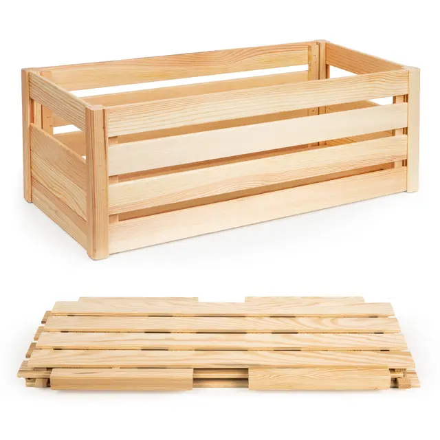 Klappkiste aus Holz - Holzkiste Groß - Obstkiste Holz – Dekokiste 69 x 29,5 x 23,5 Werkzeuglose Montage – Platzsparend - Ideal für Transport und Lagerung - Mit Tragegriffen für Tragen