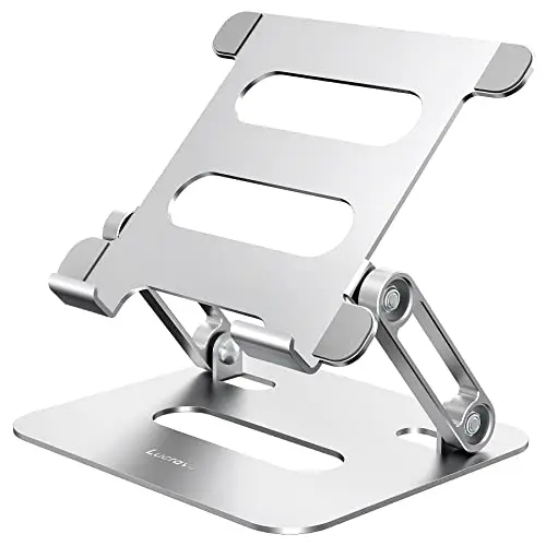 Tablet-Ständer für den Schreibtisch, Verstellbarer Faltbarer Aluminium iPad Ständer Kompatibel mit Microsoft Surface, iPad, Galaxy Tabs, Kindle Fire, Nexus, E-Reader (4-13") - Silber