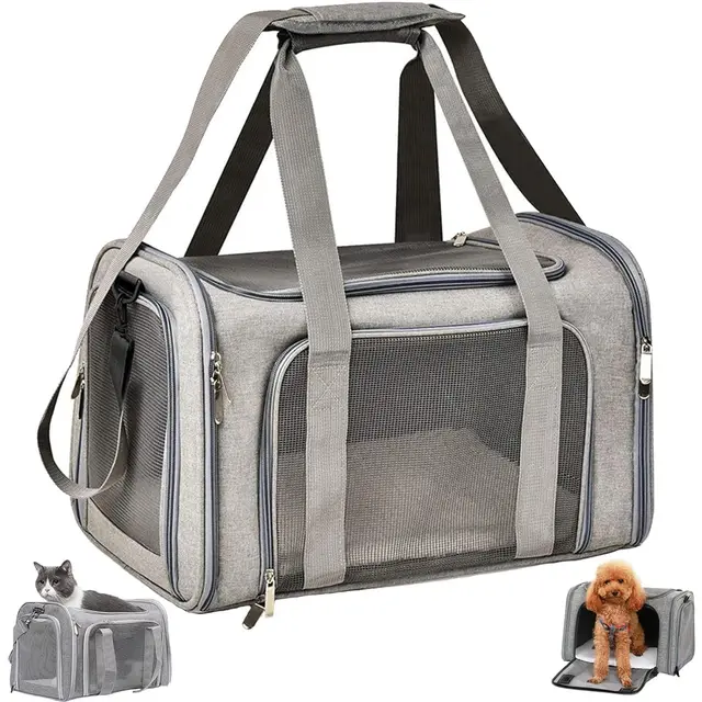 Transporttasche für Katze Hund, Hundetransportbox, Faltbare Katzentransportbox, tragbar, 5kg Katzen Hunde Tragebox, für mittelgroße Hunde, Katze (M, Grau) L 43 x B 28 x H 28 cm