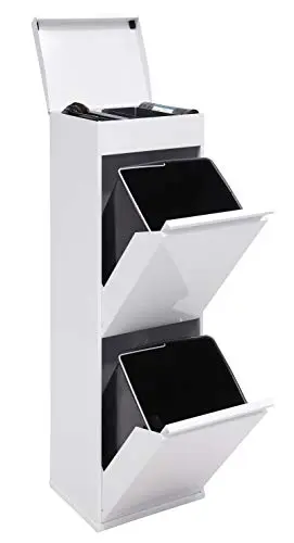 ARREGUI Top CR221-B Mülltrennsystem aus Stahl mit Aufbewahrungsbox mit Deckel | 2 Fächer Mülleimer für die Küche | 2x17 L (34 L) | 2 Fach Abfalleimer | Herausnehmbare Inneneimer mit Griff | weiß