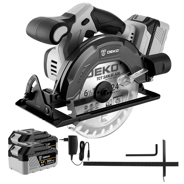 Akku-Kreissäge: DEKOPRO 20V Kreissäge, 4500 U/min, Sägeblatt Ø165mm (24T), maximale Schnitttiefe 55mm (90°), 33mm (45°), ideal zum Schneiden von Holz (2 Akkus mit 4,0Ah im Lieferumfang enthalten)