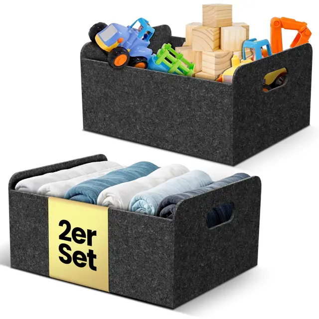 Bada Bing 2er Set stabiler Filzkorb in anthrazit für Regal und Kleiderschrank - faltbarer Organizer - kleiner Faltkorb zur Aufbewahrung - Aufbewahrungsbox aus Filz Korb Box