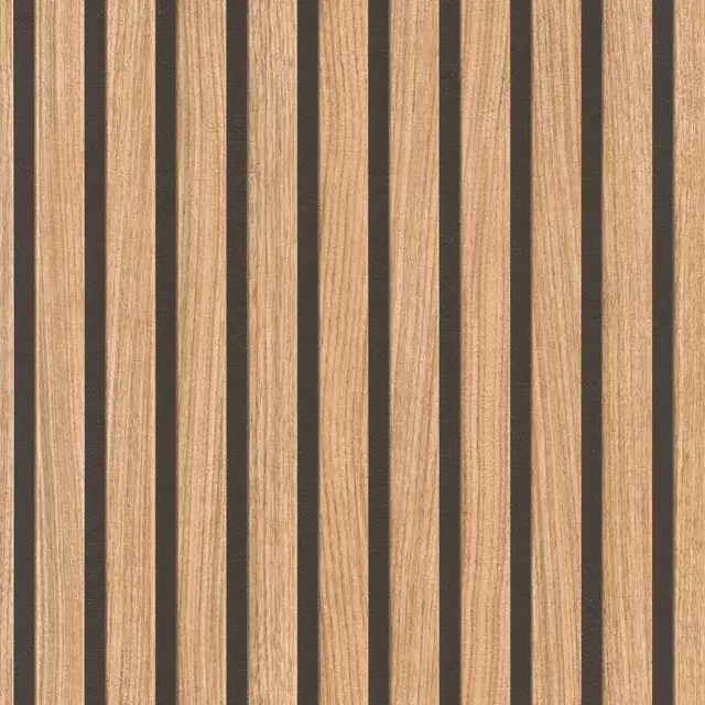 Tapete 278408 - Braune Papiertapete mit Holz-Optik, 3D -Paneele im modernen Skandi Look, Lamellenwand - 10,05m x 0,53m (LxB)