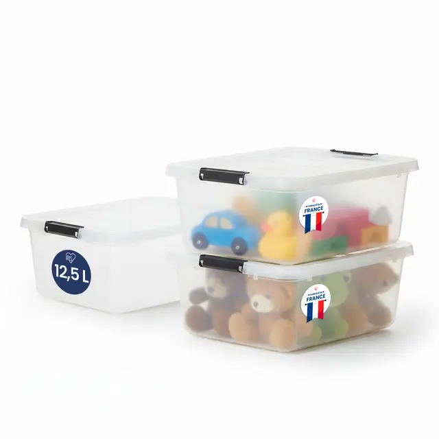 Iris Ohyama Aufbewahrungsbox 12.5L 3er-Set transparent stapelbar