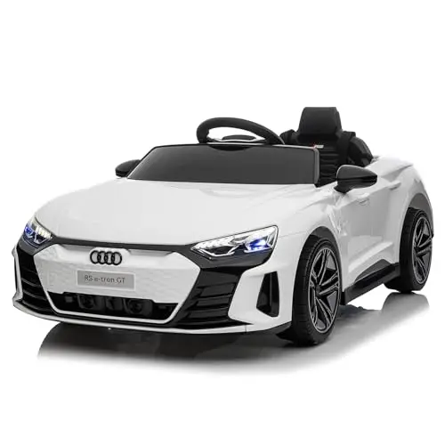 LEADZM Elektro Kinderauto mit Musik & Hupe & Scheinwerfer, 12V Kinder Elektroauto Kinderfahrzeug, 3-5km/h für Kinder (Weiß)