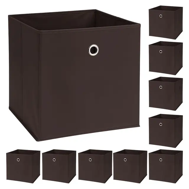 Murago - 10er Set Faltbox ca. 30x30x30 cm - Braun - Würfel Aufbewahrungsbox faltbar Aufbewahrungskörbe Deko Korb Boxen Wohnzimmer Stoff für Kleidung Büro Regalkorb Klappbox Schlafzimmer Körbe
