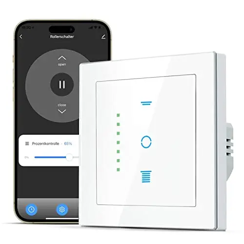 WLAN Rollladenschalter [6Gen] funktioniert mit Alexa,Rollladensteuerung mit Kindersicherung, Rolladen Timer benötigt Nullleiter,Jalousien Schalter kompatibel mit Echo Alexa/Google,80x80mm