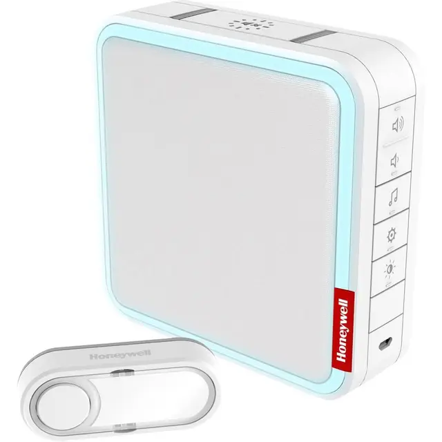 Honeywell Home DC917S Serie 9 Tragbar, Funk-LED-Gong mit Klingeltaster & anpassbarer MP3-Melodie (weiß)