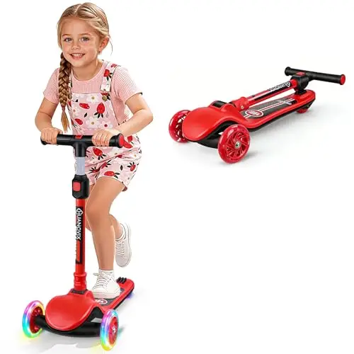 Scooter Kinder, Roller Kinder - 3 Rad Kinderroller mit leuchtenden Rädern, höhenverstellbar, rutschfestes Trittbrett & Hinterradbremse, Faltbarer Kinderroller für Jungen und Mädchen 3-12 Jahre