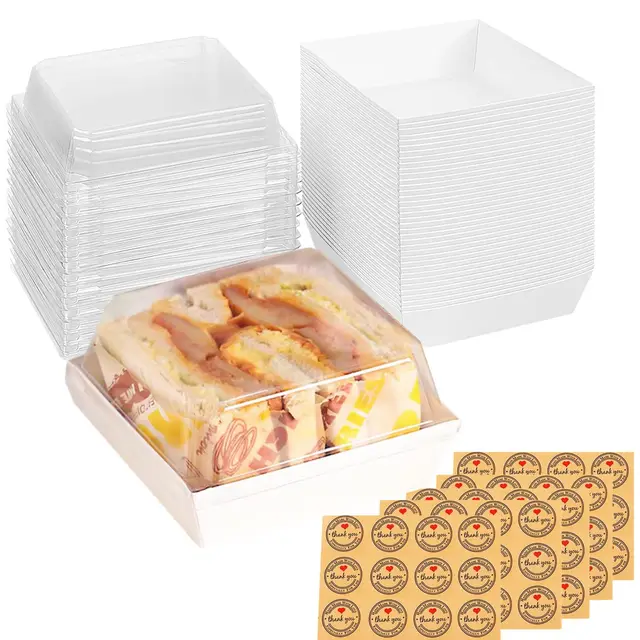 50 Stück Weiß 5" Sandwichboxen mit Klaren Deckeln, Papier Charcuterie Box, Kuchen Transportbox, Bäckereiboxen, Keksbehälter, Cookie Boxen, Takeaway Boxen, Öl-Proof Dessert Boxen Gebäckkästen