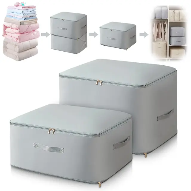 FIVAVA Platzsparender Komprimierender Organizer,Aufbewahrung für Bettdecken,Kleidung Aufbewahrung, Aufbewahrungstasche(Grau,L+XL)
