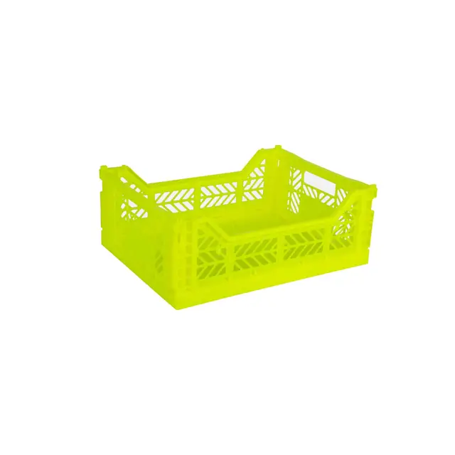 AYKASA Klappkiste, stabile Faltkiste aus Kunststoff, stapelbar, Neon Yellow, Midi (40x30x14cm)