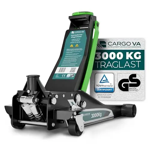 Hydraulischer Wagenheber 3T PRO - TÜV & GS Zertifiziert - Rangierwagenheber 75-505mm flach für PKW SUV & tiefergelegt - 5 Jahre Garantie - CargoVA
