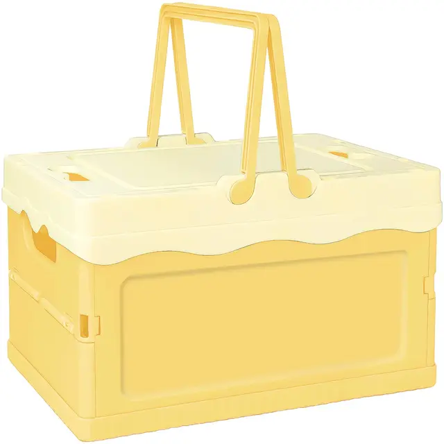 Tobeso-Nuoze Kleine Klappbox mit Deckel Faltbare Aufbewahrungskorb Stabiler Klappkiste mit Henkel 30 * 22cm Aufbewahrungsbox Kunststoffbox für Schrank/Wohnzimmer/Küche/Büro(Gelb)