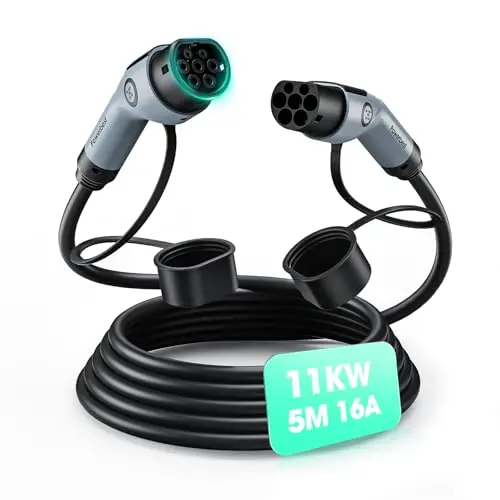 Typ-2-Ladekabel, 11KW 5M 16A Dreiphasiges E-Auto-Ladekabel Typ 2 auf Typ 2 Mode 3 für Elektro- und Hybridfahrzeuge – Kompatibel mit Model S/3/X/Y, e-Golf, ID.3, i3/i8
