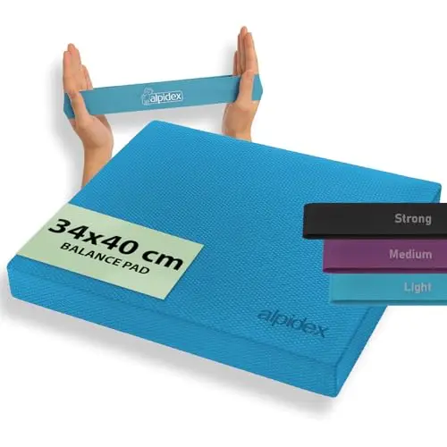 ALPIDEX Balance Pad Balancekissen inkl. 3 Fitnessbänder Stabilität Koordination Verbessertes Gleichgewicht Kissen Rutschfest Wackelkissen Balancegerät Gleichgewichtstrainer