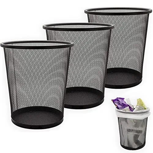 SENENQU 3 Stück Papierkorb Metall 12L Schwarz 26.5 x 23.5 x 18.8 CM