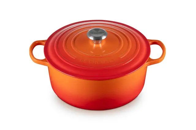 Le Creuset Signature Gusseisen-Bräter mit Deckel, Ø 28 cm, Rund, Für alle Herdarten und Induktion geeignet, Volumen: 6,7 l, 6,125 kg, Ofenrot, 21177280902430