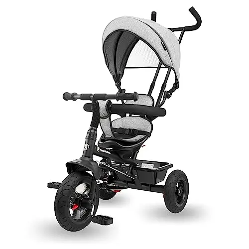 HyperMotion Dreirad ab 1 Jahr mit Schubstange - 3-in-1 Kinderfahrzeug für 1-4 Jahre, bis 20 kg - mit höhenverstellbarem Elterngriff und Schiebelenker, Grau