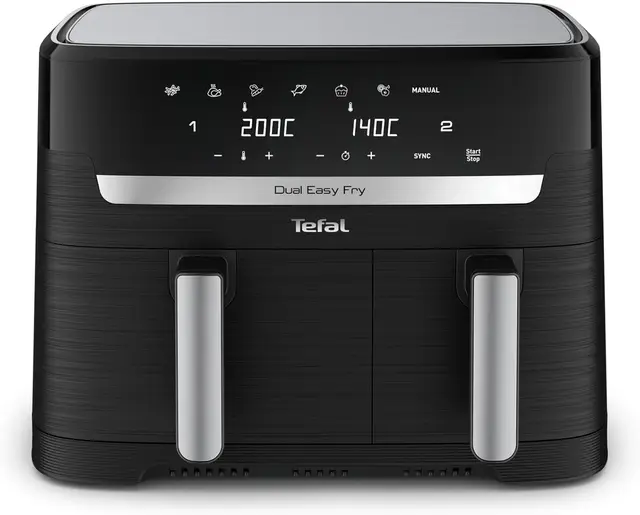 Tefal Dual Easy Fry Heißluftfritteuse 8,3 L – Airfryer mit 2 Kammern & XL-Schublade, 7 Programme, 2700 W, Extra-Crisp-Technologie, fettarm frittieren & energiesparend, spülmaschinenfest EY9018