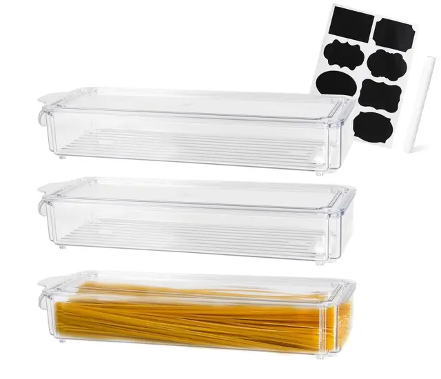 Spaghetti Aufbewahrungsbox 3er Set 1,35 L – Stapelbare & Luftdichte Vorratsdosen mit Deckel für Nudeln, Müsli & Cornflakes, Ideal für Vorratsschrank und Küchen Organizer