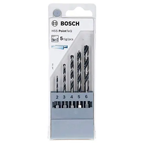 Bosch Professional 5-tlg. PointTeQ Sechskantbohrer-Set (für Metall, Ø: 2-6 mm, Arbeitslänge: 24-57 mm, Gesamtlänge: 60-98 mm, ¼"-Sechskantschaft, Zubehör für Schlagschrauber und Bohrschrauber)