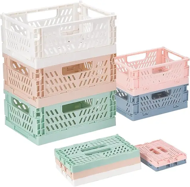 5 Stück Klappkiste Plastik Klappkorb, Klappkiste Klein 20*15*9cm, Mini klappbox 15*10*5.7cm, Tragbar Aufbewahrunskisten Bunt Stabil Faltbare Aufbewahrungskiste für Zuhause/Büro/Geschäft/Schule