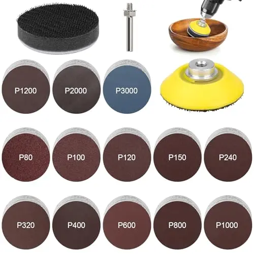 133 Stück Schleifscheiben Pad Kit Schleifteller 50mm Klett, Körnung 80,100,120,150,240,320,400,600,800,1000,1200,2000,3000, Schleifaufsatz für Akkuschrauber Bohrmaschine für Poliert Auto Metall Holz