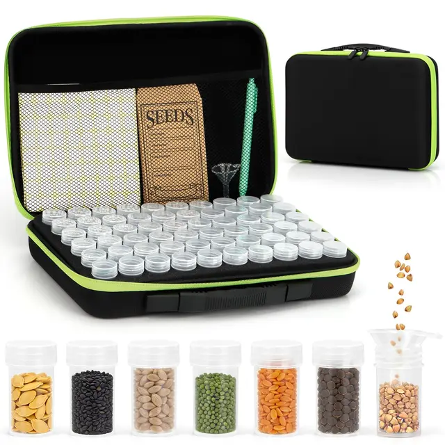 60 Fächer Saatgut Aufbewahrungsbox, Samen Aufbewahrung mit Samenumschlägen, Etiketten Aufklebern, Trichter | Saatgut Box für Gemüsesamen, Chili Samen | Garten Zubehör & Geschenk für Gartenliebhaber