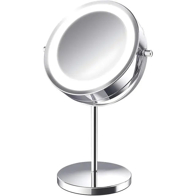 Retoo Kosmetikspiegel mit LED Beleuchtung, 32,7 cm höhe, Schminkspiegel, Doppelseitiger Makeup, Praktisch Vergrößerung Spiegel, Drehbar Make up Standspiegel, Tischspiegel für Zuhause