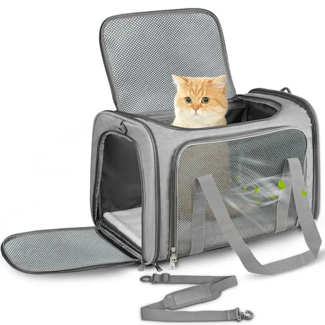 Transporttasche Katze, Transporttasche für Katze Hund bis zu 5kg, Tragbar Faltbare Haustier Tragetaschen mit Schultergurt für Mittel Kleine Haustiere(Grau, 43x28x28cm)