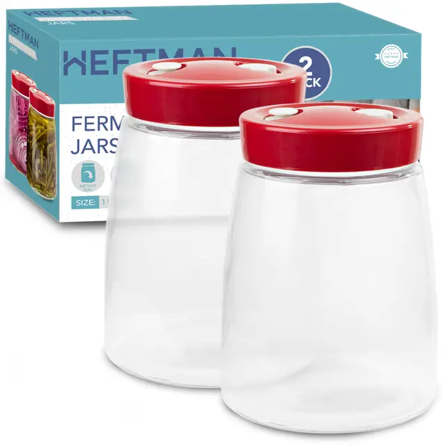 HEFTMAN Gärglas mit Entlüftungsventil mit 1-Wege-Entlüftung - 2 Stück | 1,4 l Gärglas für Kefir, Kimchi, Sauerkraut, Sauerteigstarter, Overnight Oats
