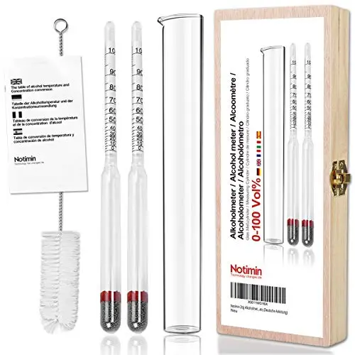 2tlg Alkoholmeter Aräometer 0-100 Vol% Alkohol Vinometer + Glas Meßzylinder + Mess Pinsel + Reinigungstücher für alle Spirituosen/Destillate wie Whisky, Brandy, Wodka etc.(ohne Thermometer)