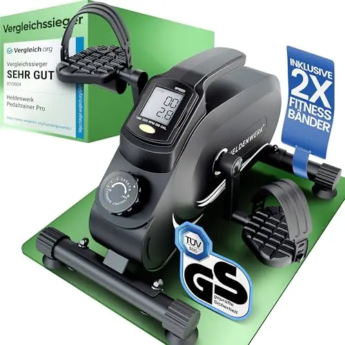 HELDENWERK Pedaltrainer PRO Set - TÜV/GS geprüft | Vergleichssieger | extra leise & gelenkschonend inkl. Befestigungsband - Arm- und Beintrainer für Zuhause - Senioren Pedal-Trainer, Heimtrainer