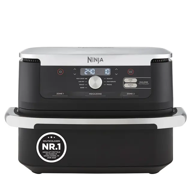 Ninja Foodi FlexDrawer Dual Zone Heißluftfritteuse, Air fryer mit 10,4-Fach und herausnehmbarem Trenner, Antihaftbeschichtung, spülmaschinenfester Korb, 7-in-1, Schwarz AF500EU