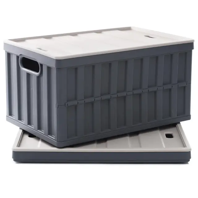 2er Set 64L klappbox Faltbar Stabil Plastik Faltbox, Campingbox Collapsible Transportbox für die Organisation große Heavy Outdoor, Bad, Küche, Büro, Wohnzimmer (Grau)