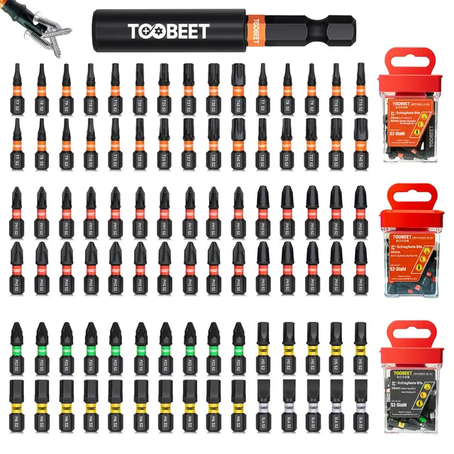 Impact Muliti Schraubendreher Bits Set, Magnetischen S2-Stahl 25mm 91tlg. (Torx/PH/PZ/Schlitz/Inbus) Bits Set für Schlagwerkzeuge mit 1 langem Bithalter (60 mm) inkl. robuster Aufbewah Ungsbox