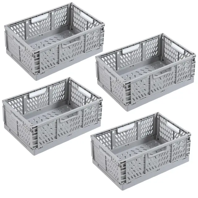 4 Stück Grau Klappbox 22×15×9cm,Klappkiste Körbe Aufbewahrung Zusammenklappbarer Tragbar Aufbewahrunskisten Bunt aufbewahrungskiste Geeignet für Küche,Bad,Büro,Schlafzimmer