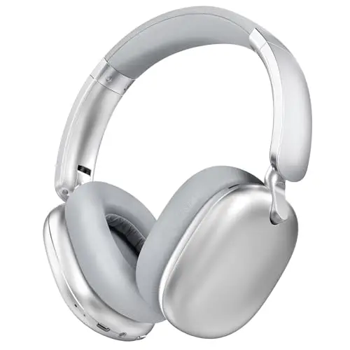 C6 Aktive Noise-Cancelling-Kopfhörer, Drahtlose Over-Ear Bluetooth-Kopfhörer, 60 Stunden Spielzeit, Leichtgewicht Faltbare Deep Bass Komfort-Ohrpolster Headset mit Mikrofon für iPad/PC Silber