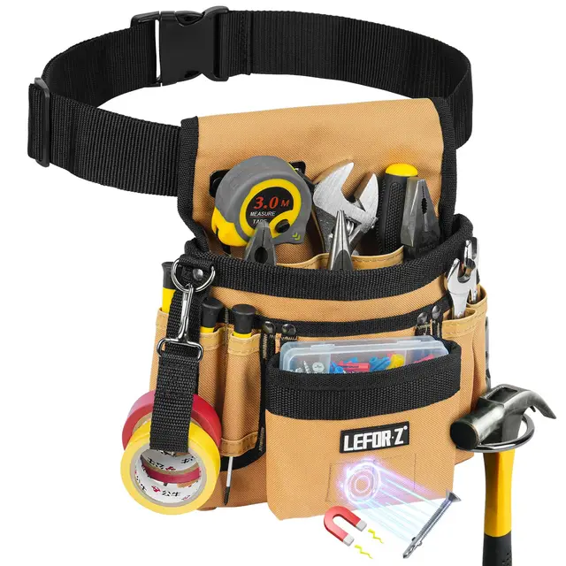 Werkzeuggürtel,Magnetische Werkzeugtasche mit 14 Taschen,Werkzeuggürtel Herren,Abnehmbare und Verstellbare Werkzeugtasche Gürtel für Elektriker,Tischler,Bauarbeiter,Schwarz Braun