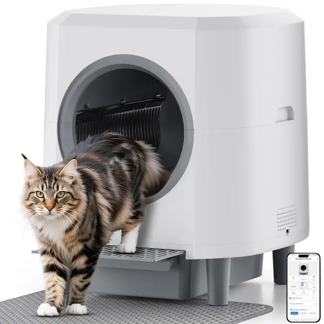 Selbstreinigende Katzentoilette 90L Großraum, Ellenpent Katzenklo Selbstreinigend mIt Geruchskontrolle, APP Steuerung und 10 Sensorsicherheit, Automatisches Katzenklofür mehrere Katzen, Weiß